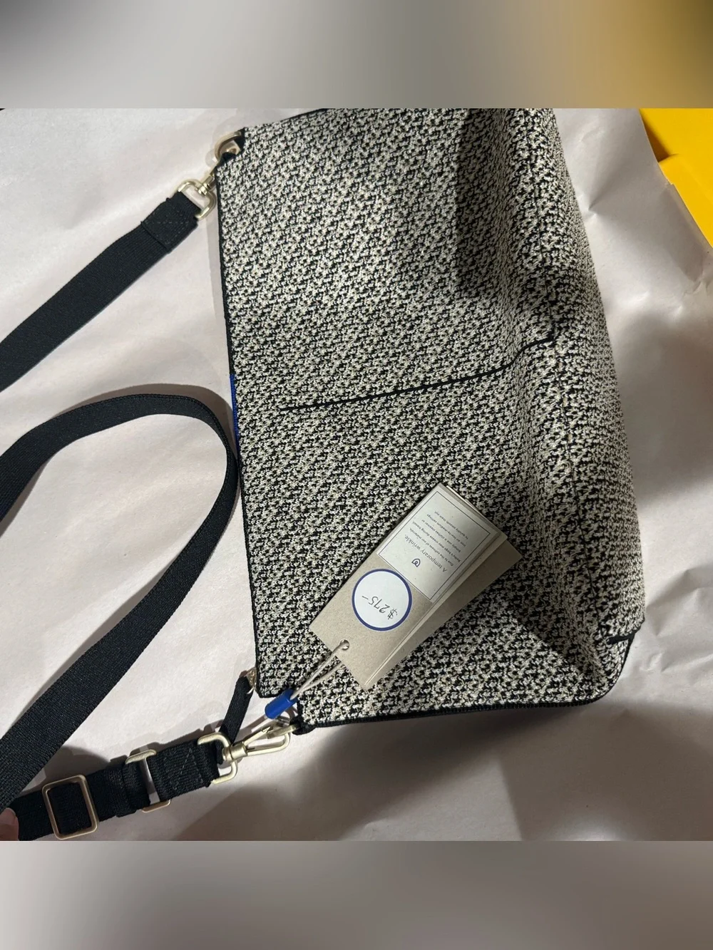Rothy’s Textured Black and White Crossbody Bag with Adjustable Strap NWT
